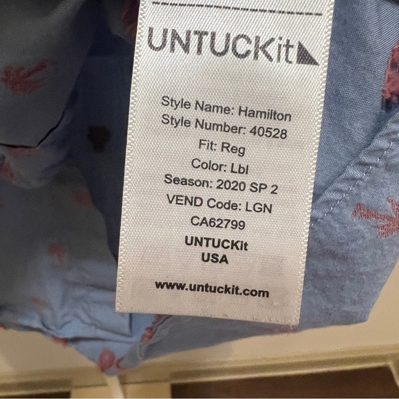UNTUCKit Hamilton Blue Pink Palm Tree Short Sleeve Button Down Shirt Small - Picture 4 of 8
